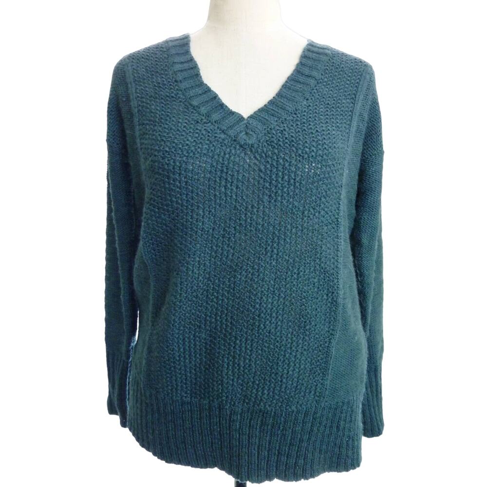 Hollister Teal Wool Blend Deep V Neck Chunky Knit Sweater Women's Medium